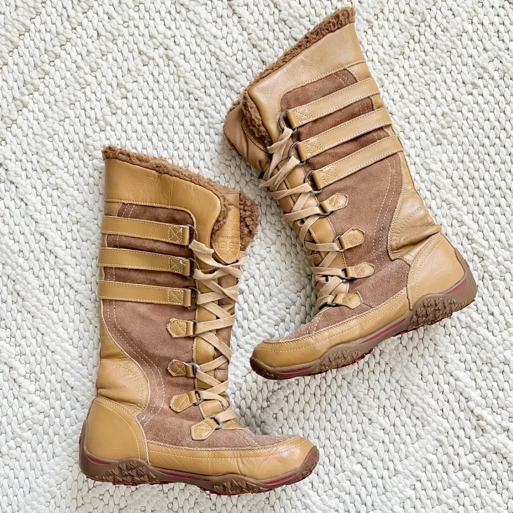 PAJAR Canada Adventure Tall Camel Leather & Suede Lace Up Boots Womens 7 7.5 EUC